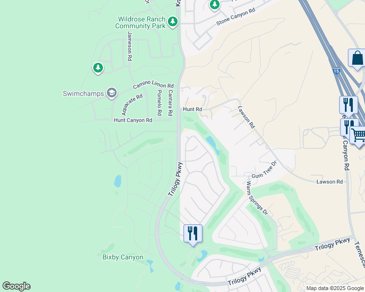 map of restaurants, bars, coffee shops, grocery stores, and more near 23793 Carrizo Gorge Court in Corona