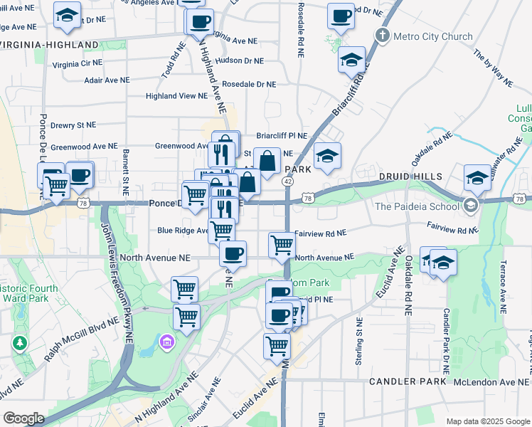 map of restaurants, bars, coffee shops, grocery stores, and more near in 
