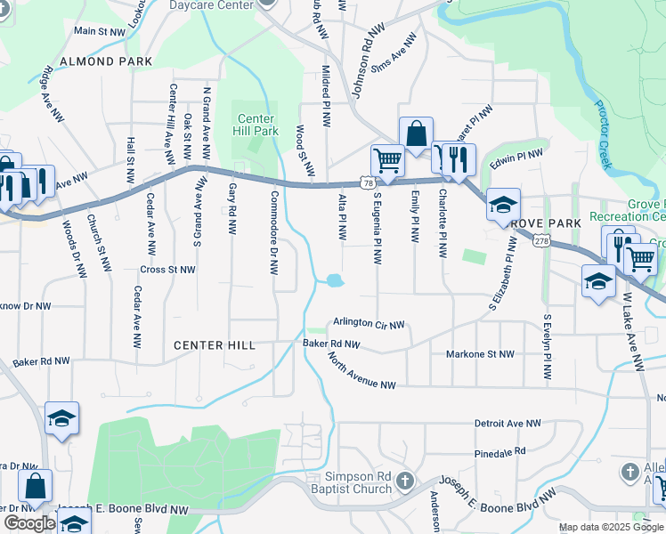 map of restaurants, bars, coffee shops, grocery stores, and more near 688 Alta Place Northwest in Atlanta