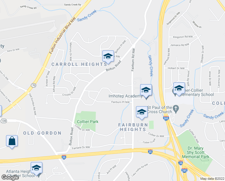 map of restaurants, bars, coffee shops, grocery stores, and more near 3508 Mark Place Northwest in Atlanta