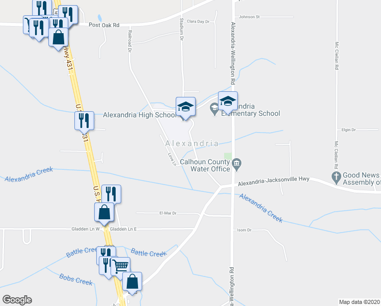 map of restaurants, bars, coffee shops, grocery stores, and more near 215 Stadium Drive in Alexandria