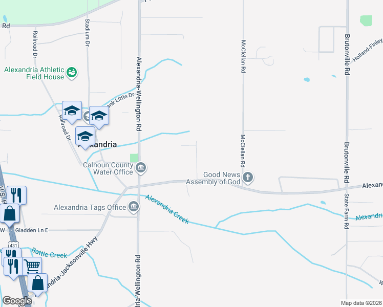 map of restaurants, bars, coffee shops, grocery stores, and more near 225 Meadow View Lane in Alexandria