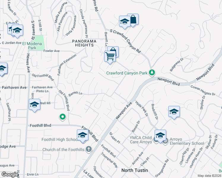 map of restaurants, bars, coffee shops, grocery stores, and more near 19432 Saint Jude Drive in Santa Ana