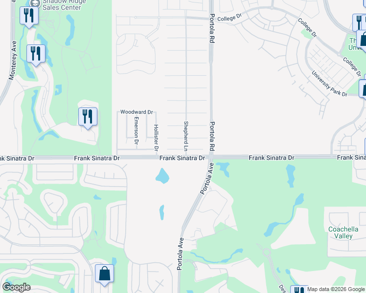 map of restaurants, bars, coffee shops, grocery stores, and more near 74088 Daisy Lane in Palm Desert
