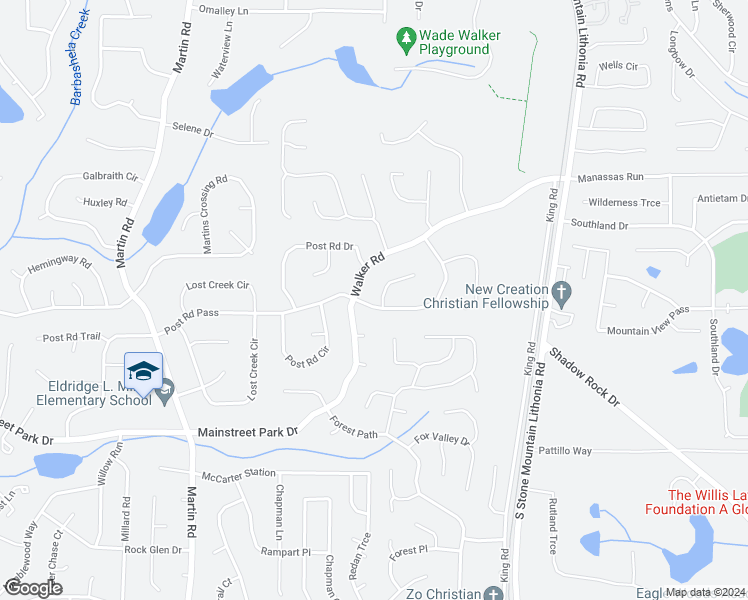 map of restaurants, bars, coffee shops, grocery stores, and more near 5356 Post Road Pass in Stone Mountain