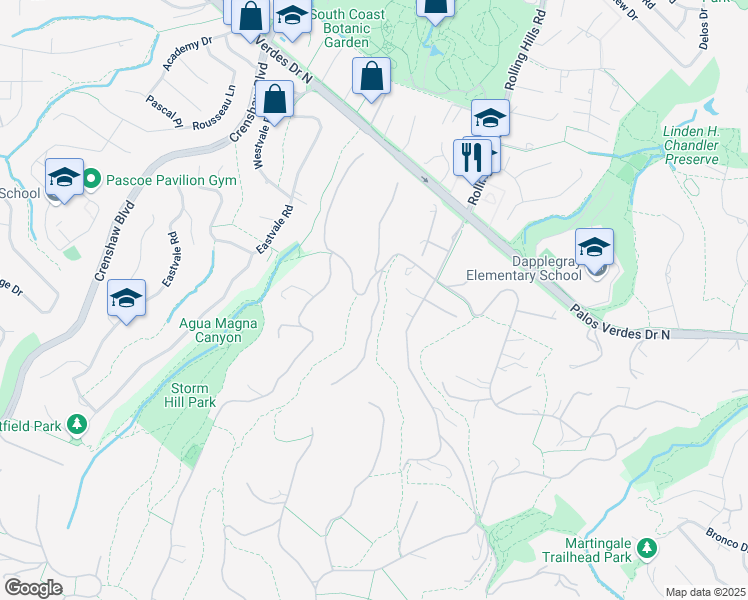 map of restaurants, bars, coffee shops, grocery stores, and more near 2 Middleridge Lane South in Rolling Hills