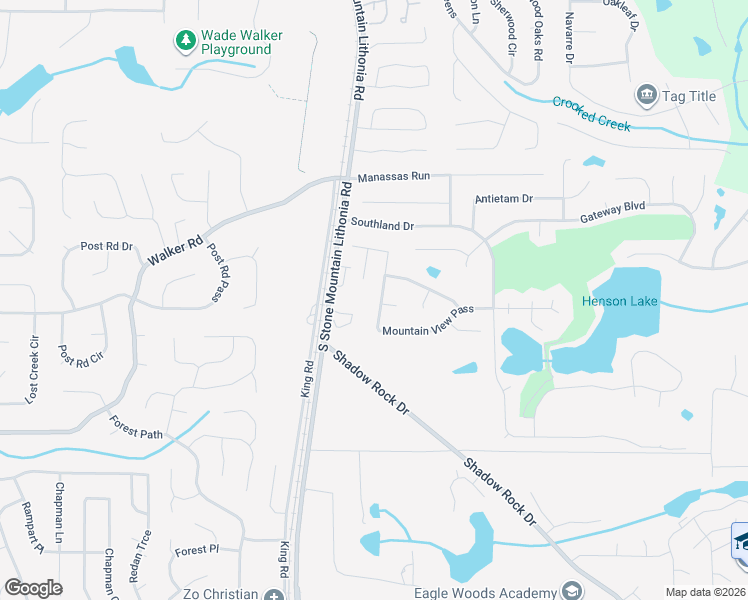 map of restaurants, bars, coffee shops, grocery stores, and more near 5539 Mountain View Pass in Stone Mountain