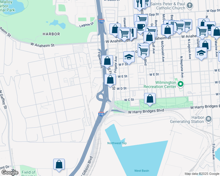 map of restaurants, bars, coffee shops, grocery stores, and more near Harbor Frwy and Transit Way in Los Angeles
