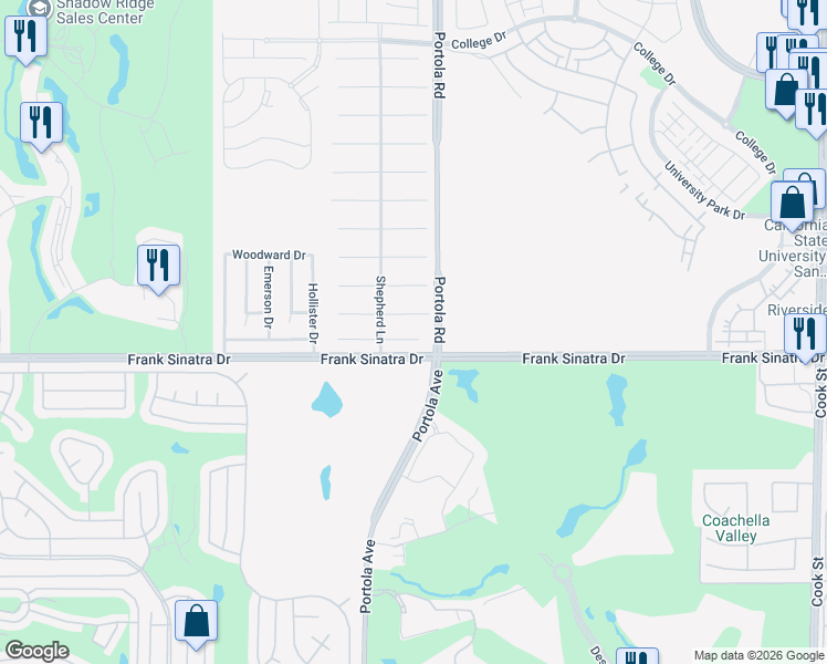 map of restaurants, bars, coffee shops, grocery stores, and more near 74158 Pele Place in Palm Desert