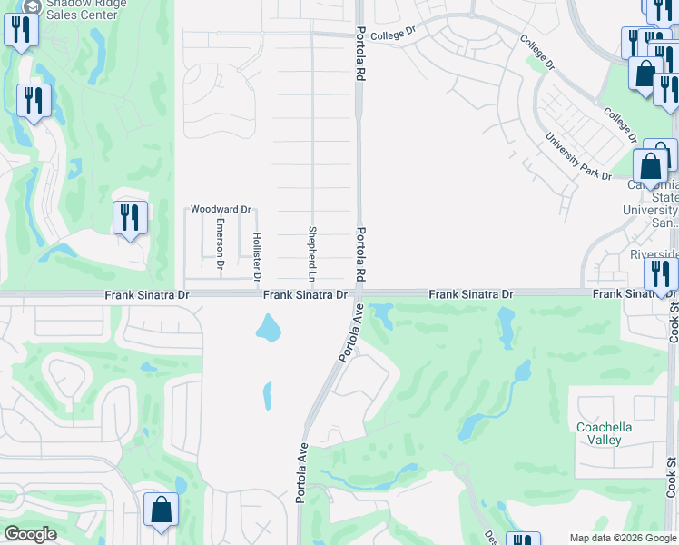 map of restaurants, bars, coffee shops, grocery stores, and more near 74158 Pele Place in Palm Desert