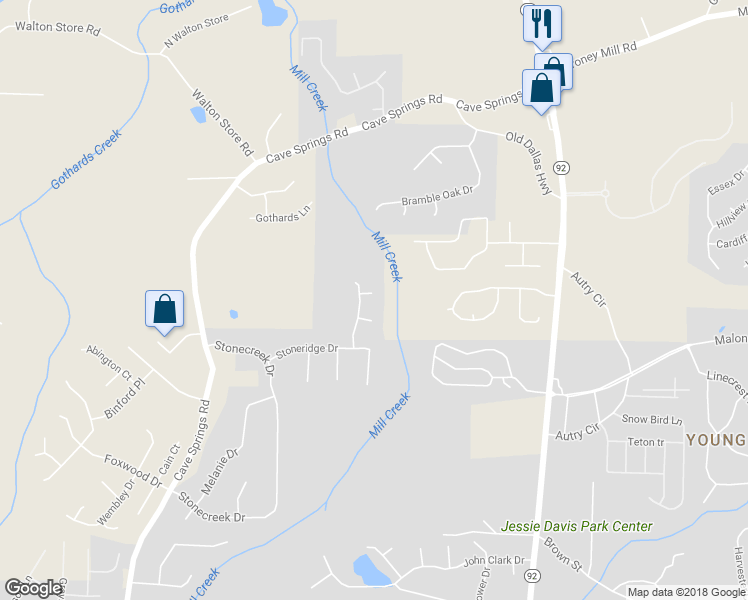 map of restaurants, bars, coffee shops, grocery stores, and more near 6930 Stonetrace Court in Douglasville