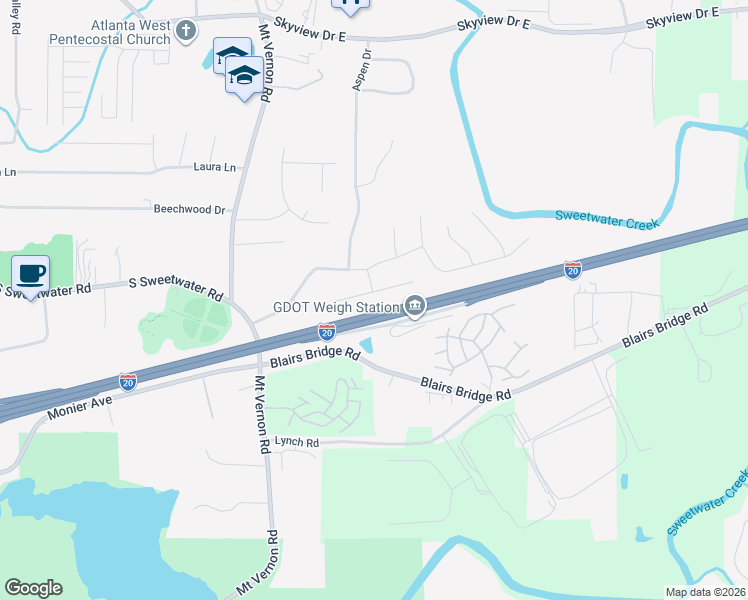 map of restaurants, bars, coffee shops, grocery stores, and more near 1700 Silverdale Lane in Lithia Springs