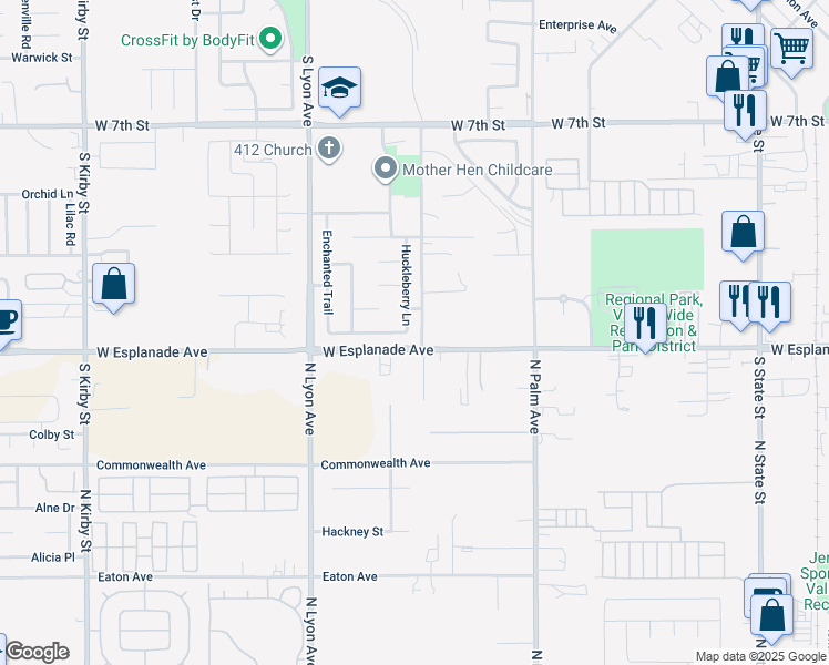 map of restaurants, bars, coffee shops, grocery stores, and more near 1391 Huckleberry Lane in San Jacinto