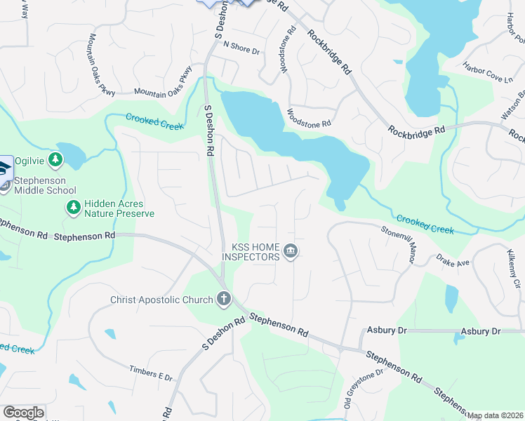 map of restaurants, bars, coffee shops, grocery stores, and more near 684 Deshon Creek Drive in Lithonia