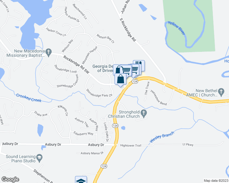 map of restaurants, bars, coffee shops, grocery stores, and more near 845 Stonebridge Park Circle in Lithonia