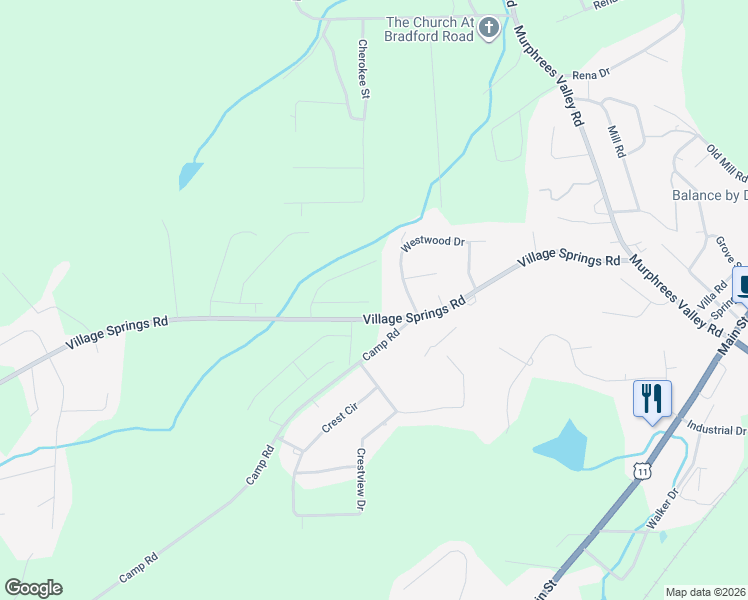 map of restaurants, bars, coffee shops, grocery stores, and more near 553 Westwood Drive in Springville