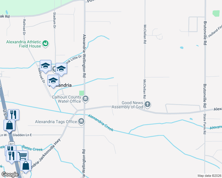 map of restaurants, bars, coffee shops, grocery stores, and more near 225 Meadow View Lane in Alexandria