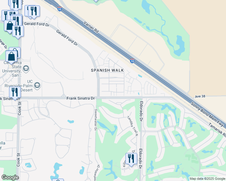 map of restaurants, bars, coffee shops, grocery stores, and more near 555 Via De La Paz in Palm Desert