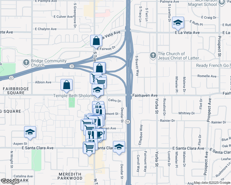 map of restaurants, bars, coffee shops, grocery stores, and more near 1949 East Stearns Avenue in Orange