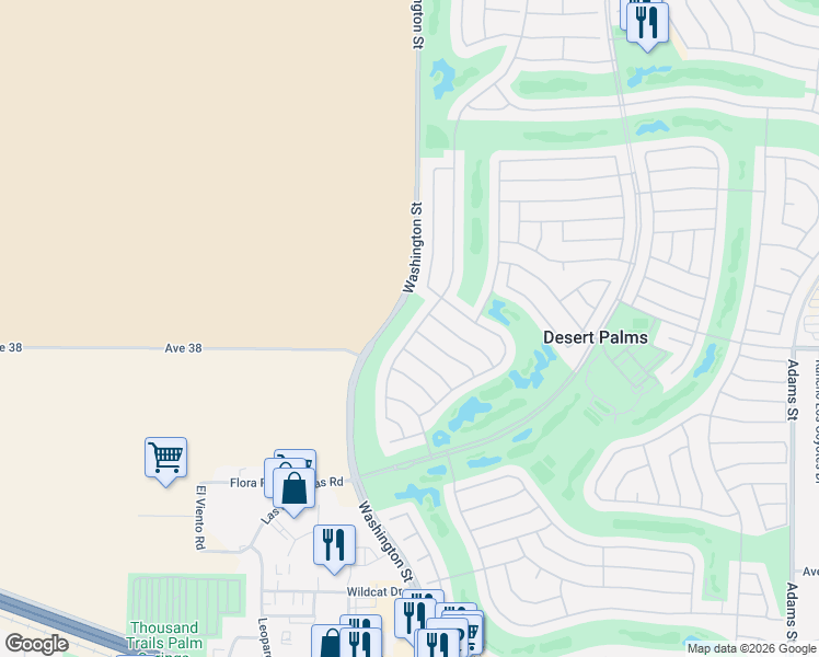 map of restaurants, bars, coffee shops, grocery stores, and more near 37953 Grand Oaks Avenue in Palm Desert