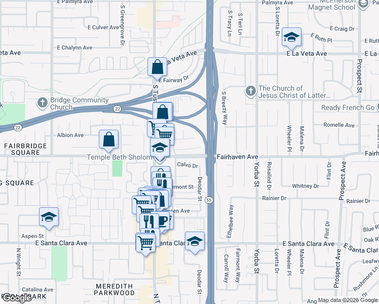 map of restaurants, bars, coffee shops, grocery stores, and more near 1949 East Stearns Avenue in Orange