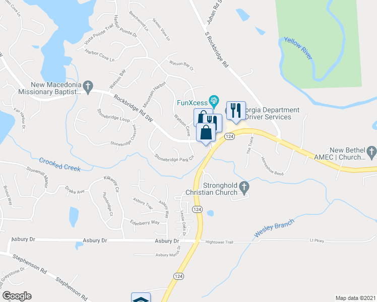 map of restaurants, bars, coffee shops, grocery stores, and more near 854 Stonebridge Park Circle in Lithonia