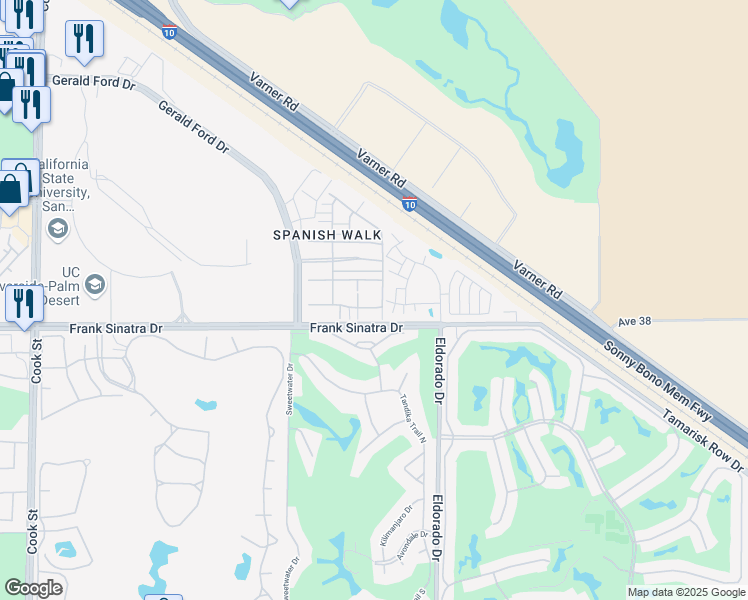 map of restaurants, bars, coffee shops, grocery stores, and more near 582 Calle Vibrante in Palm Desert