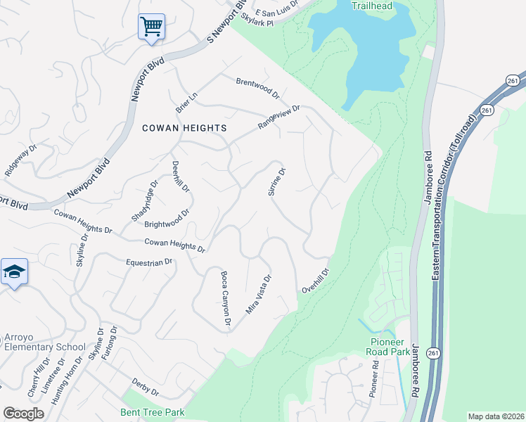 map of restaurants, bars, coffee shops, grocery stores, and more near 10162 La Sierra Place in Santa Ana