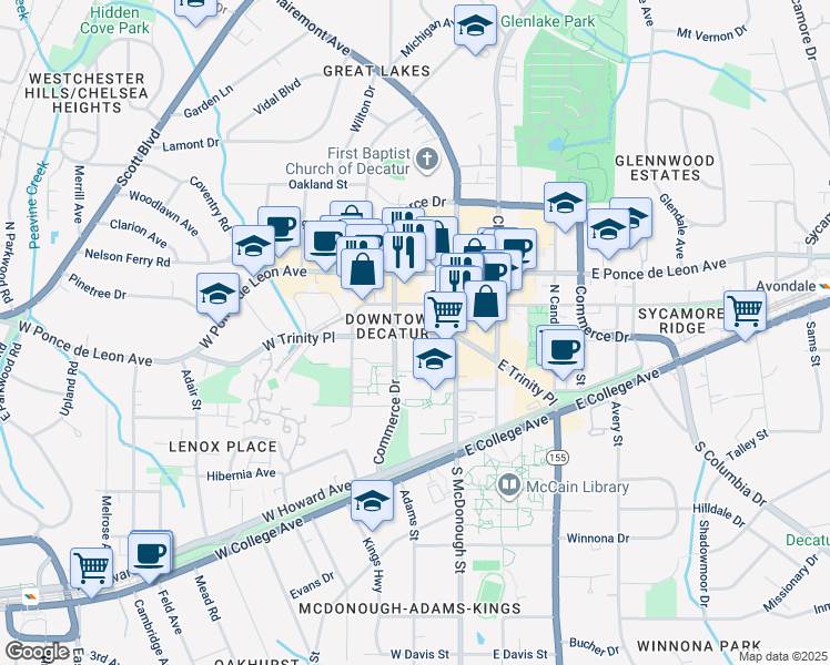 map of restaurants, bars, coffee shops, grocery stores, and more near in Decatur