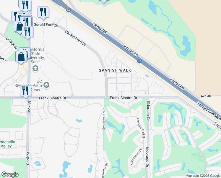 map of restaurants, bars, coffee shops, grocery stores, and more near 510 Calle Vibrante in Palm Desert