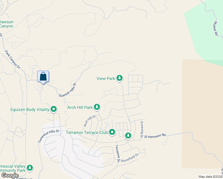 map of restaurants, bars, coffee shops, grocery stores, and more near El Hermano Road in Corona