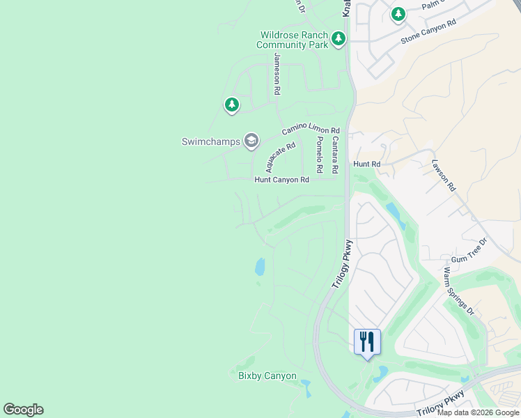 map of restaurants, bars, coffee shops, grocery stores, and more near Cahuilla Court in Corona
