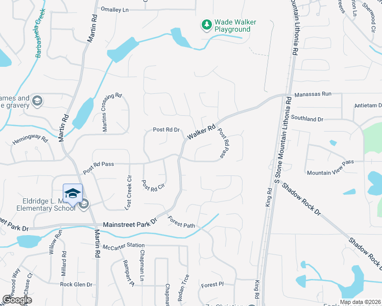map of restaurants, bars, coffee shops, grocery stores, and more near 749 Post Road Lane in Stone Mountain