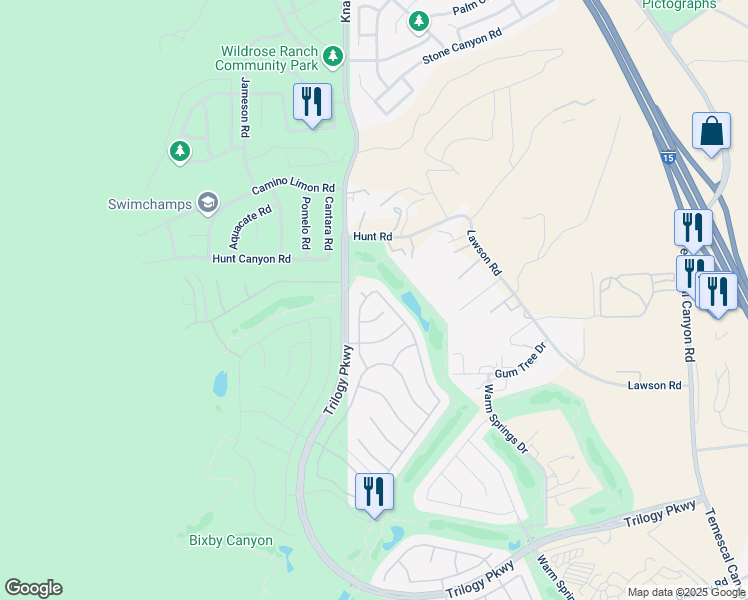 map of restaurants, bars, coffee shops, grocery stores, and more near 23820 Towish Drive in Corona