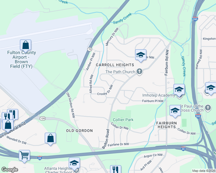 map of restaurants, bars, coffee shops, grocery stores, and more near 3812 Clovis Court Northwest in Atlanta