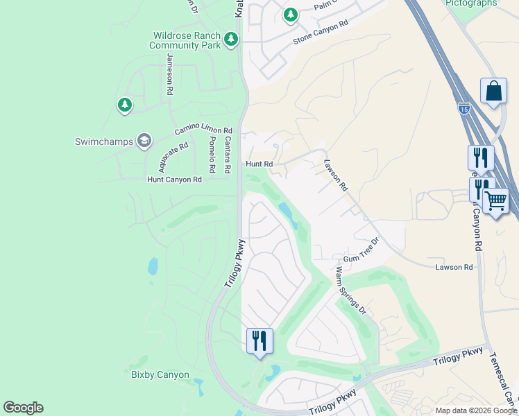 map of restaurants, bars, coffee shops, grocery stores, and more near 23820 Towish Drive in Corona