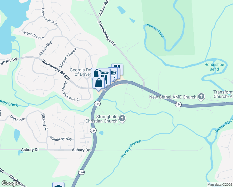 map of restaurants, bars, coffee shops, grocery stores, and more near 8029 Rockbridge Road Southwest in Lithonia