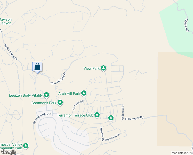 map of restaurants, bars, coffee shops, grocery stores, and more near Moonrise Court in Temescal Valley