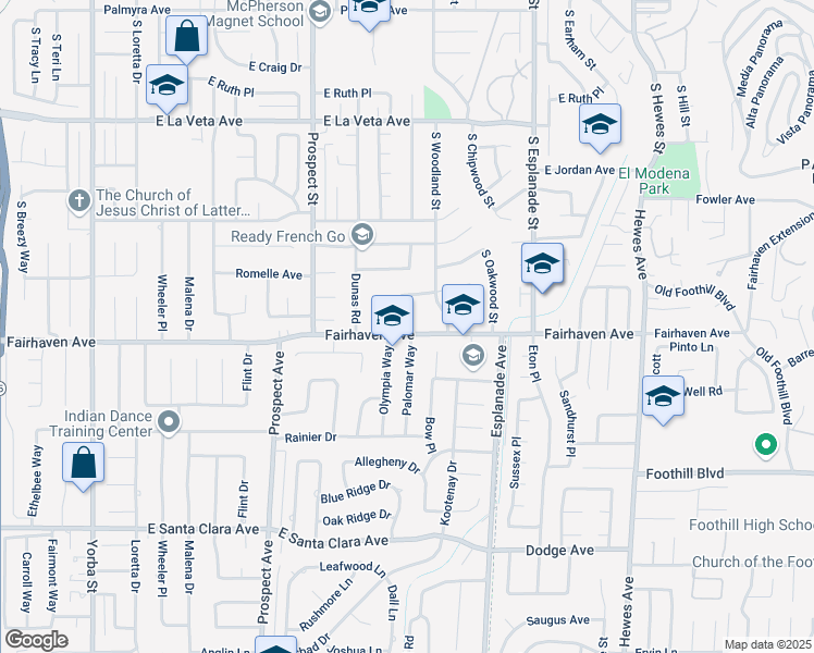 map of restaurants, bars, coffee shops, grocery stores, and more near 18211 Fairhaven Avenue in North Tustin