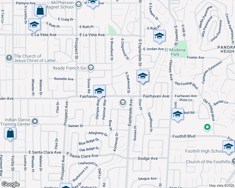 map of restaurants, bars, coffee shops, grocery stores, and more near 3801 Fairhaven Avenue in Orange