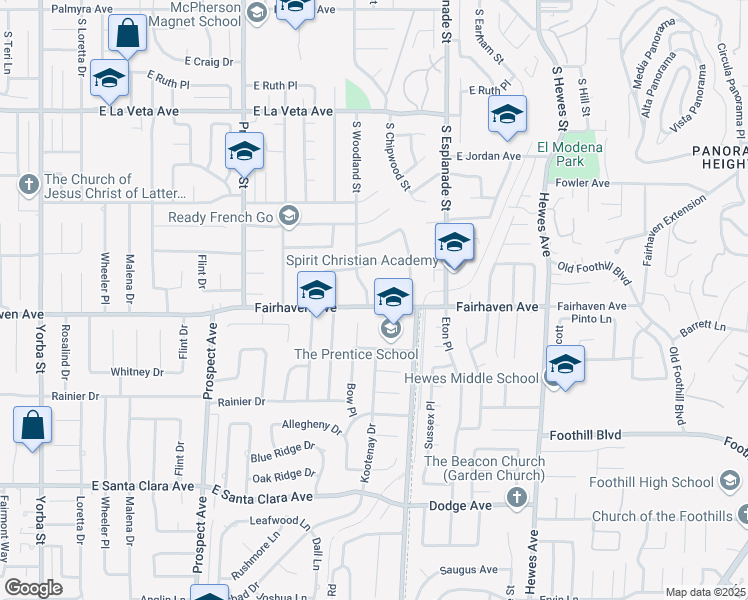 map of restaurants, bars, coffee shops, grocery stores, and more near 3801 Fairhaven Avenue in Orange