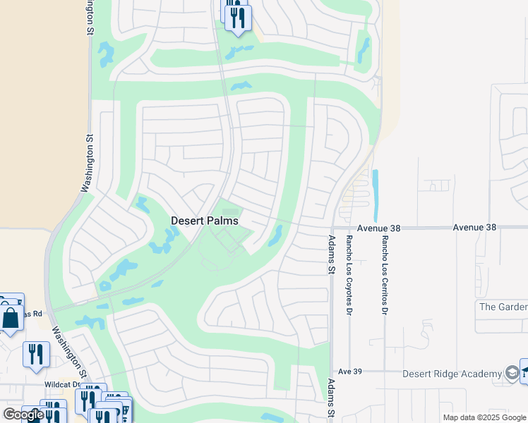 map of restaurants, bars, coffee shops, grocery stores, and more near 78627 Dancing Waters Road in Palm Desert