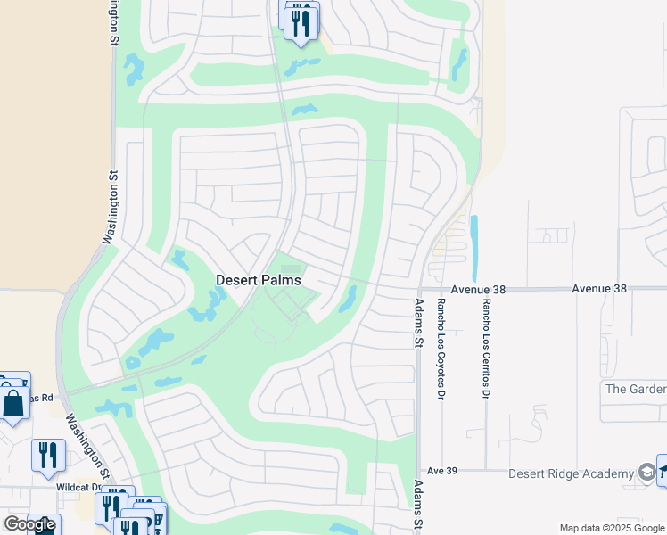 map of restaurants, bars, coffee shops, grocery stores, and more near 78627 Dancing Waters Road in Palm Desert
