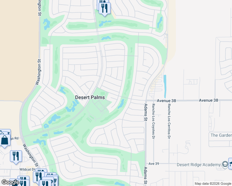 map of restaurants, bars, coffee shops, grocery stores, and more near 78630 Dancing Waters Road in Palm Desert