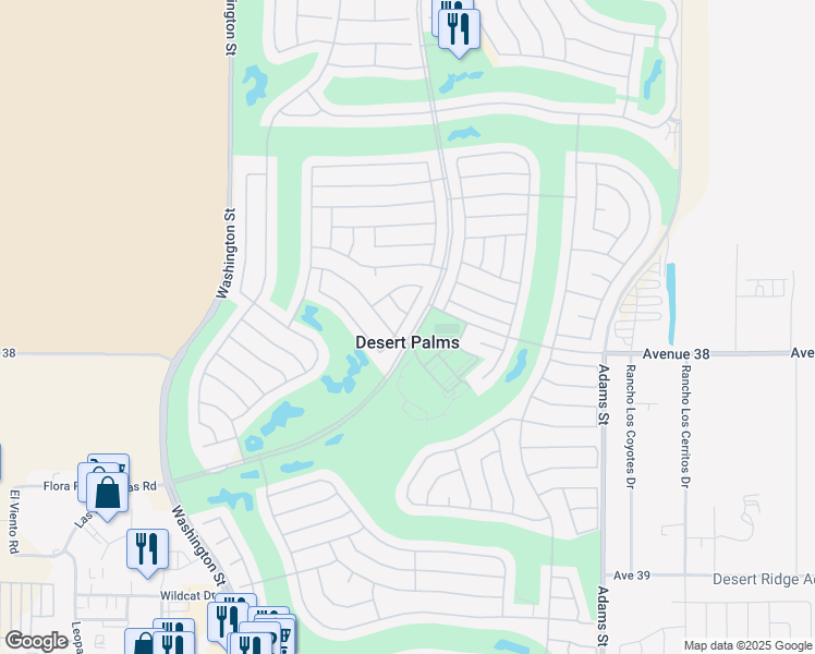map of restaurants, bars, coffee shops, grocery stores, and more near 37736 Breeze Way in Palm Desert