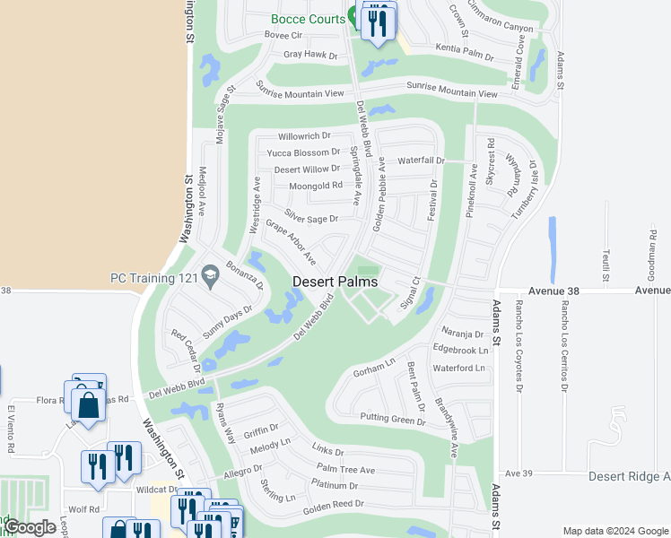 map of restaurants, bars, coffee shops, grocery stores, and more near 37736 Breeze Way in Palm Desert