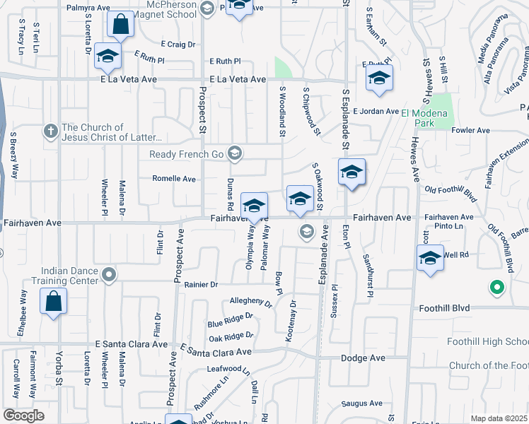 map of restaurants, bars, coffee shops, grocery stores, and more near 18211 Fairhaven Avenue in North Tustin