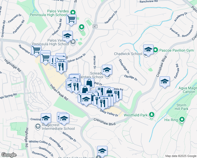 map of restaurants, bars, coffee shops, grocery stores, and more near 27659 Flaming Arrow Drive in Rancho Palos Verdes