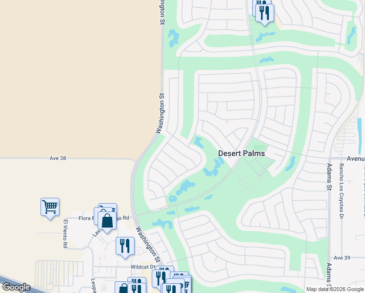 map of restaurants, bars, coffee shops, grocery stores, and more near 78197 Bonanza Drive in Palm Desert