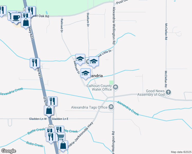 map of restaurants, bars, coffee shops, grocery stores, and more near 246 Stadium Drive in Alexandria